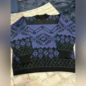 Women’s Vintage 80s Demetre Blue Black Wool Blend Sweater Size Medium